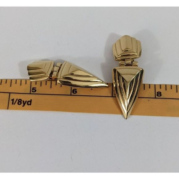 Givenchy Vintage Clip On Earrings - Gold Toned Door Knocker Triangle - Picture 2 of 12